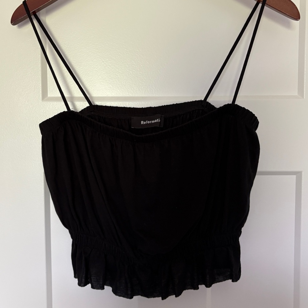 Reformation Liliana Black Ruffled Crop Top w/ spaghetti straps - XS - NWT